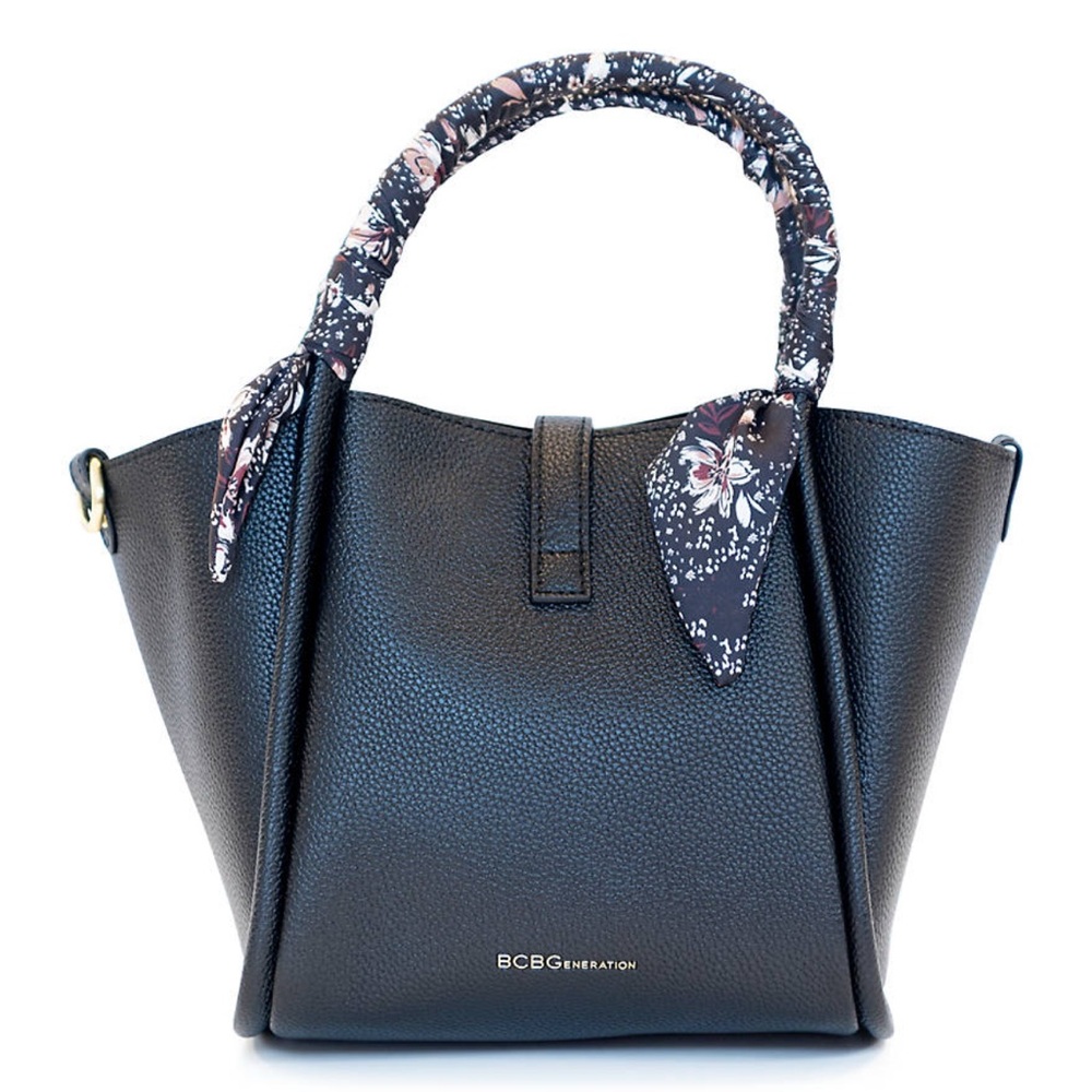 BCBGeneration Black Satchel with Floral Scarf Handle - Picture 2 of 9